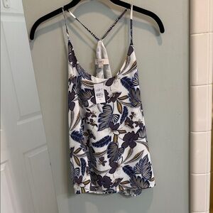 LOFT Women's Camisole - White and Purple Floral